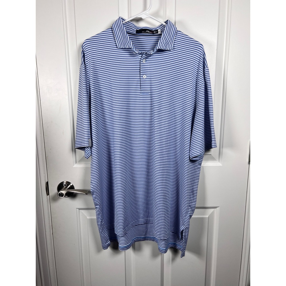 RLX Ralph Lauren Mens Blue White Striped Golf Polo Shirt XL Short Sleeve Sport